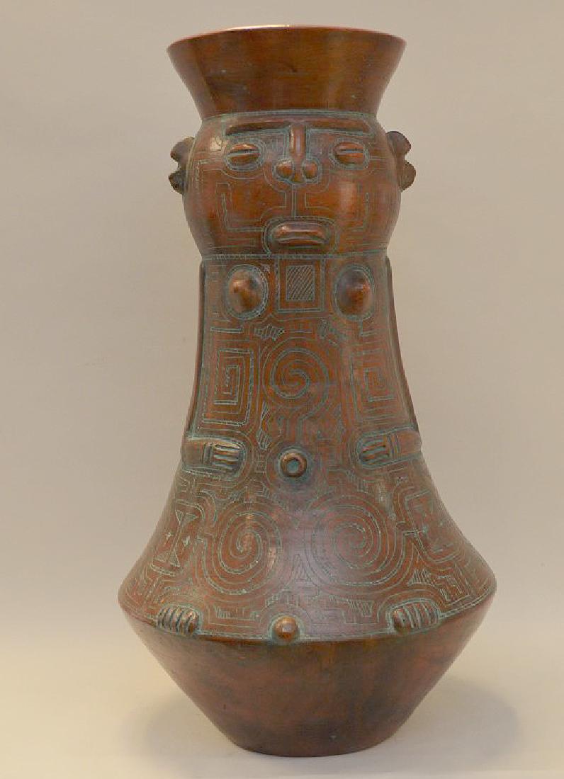 Pottery vase, incised line decoration in verdigris (1 of 7)