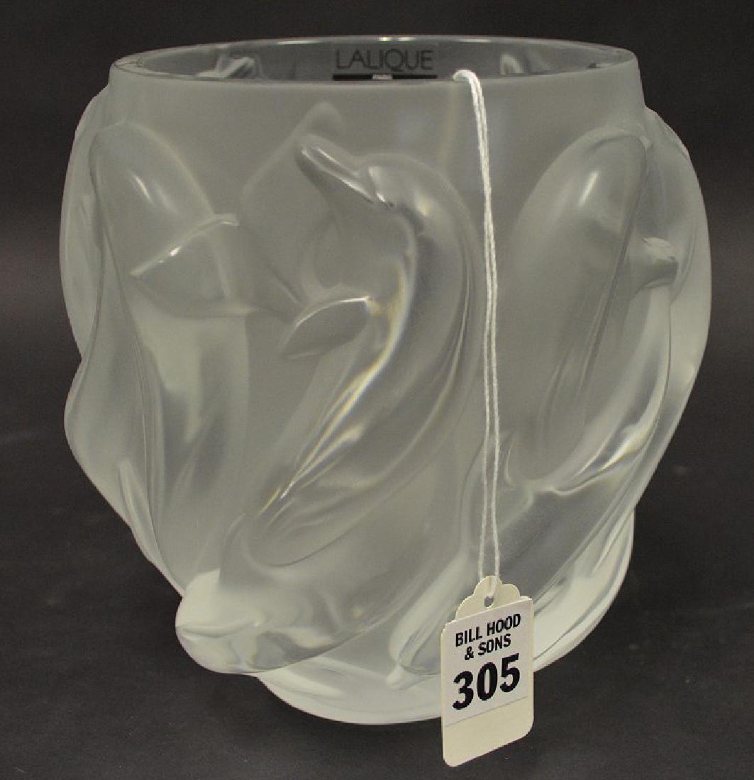LALIQUE CRYSTAL VASE with continuous dophins design. (1 of 5)