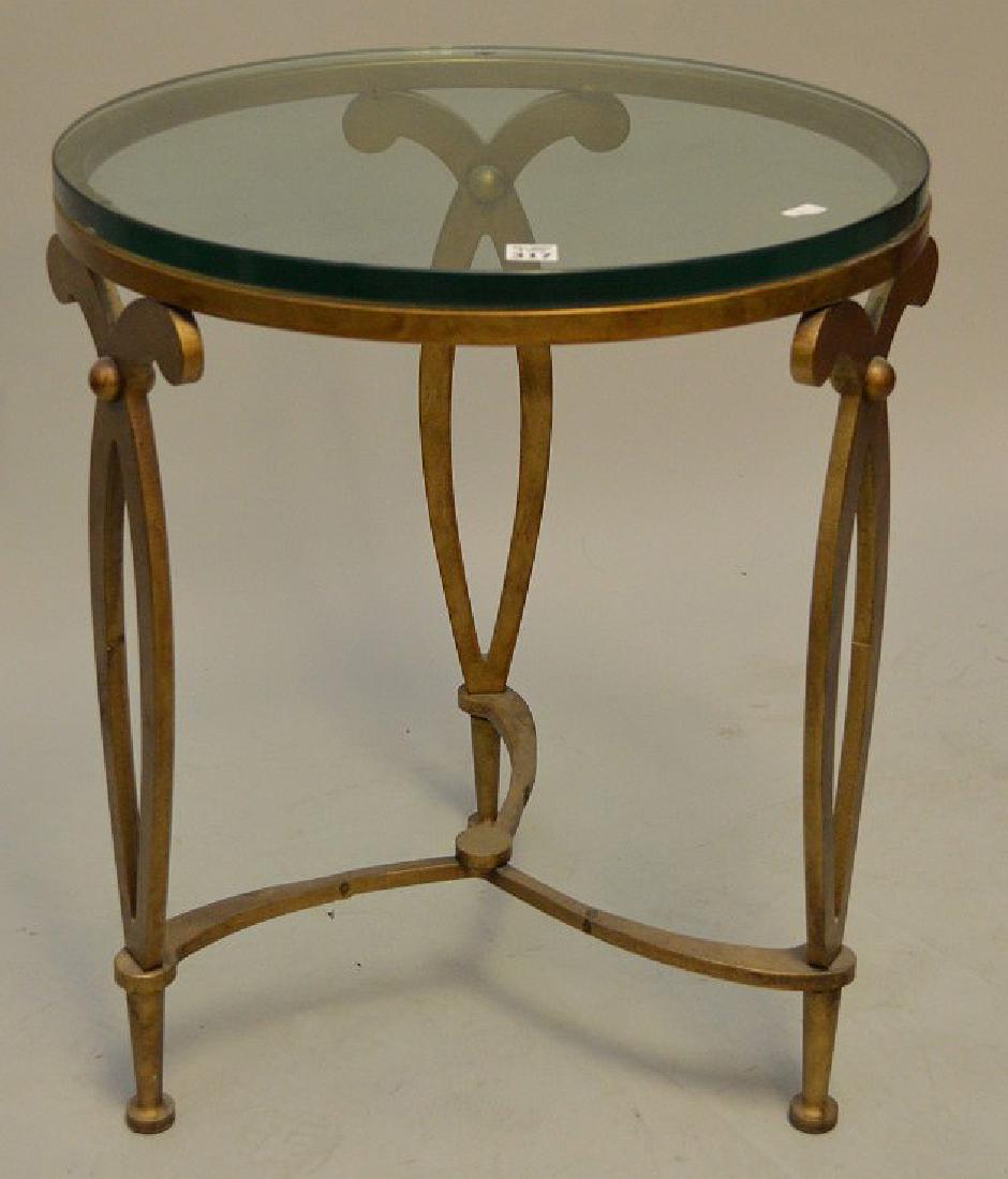 Bronze occassional table with glass top, 24"d (1 of 3)