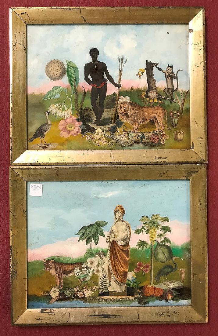 Pair of reverse painted and decoupage Pictures, 13 x 16 (1 of 5)