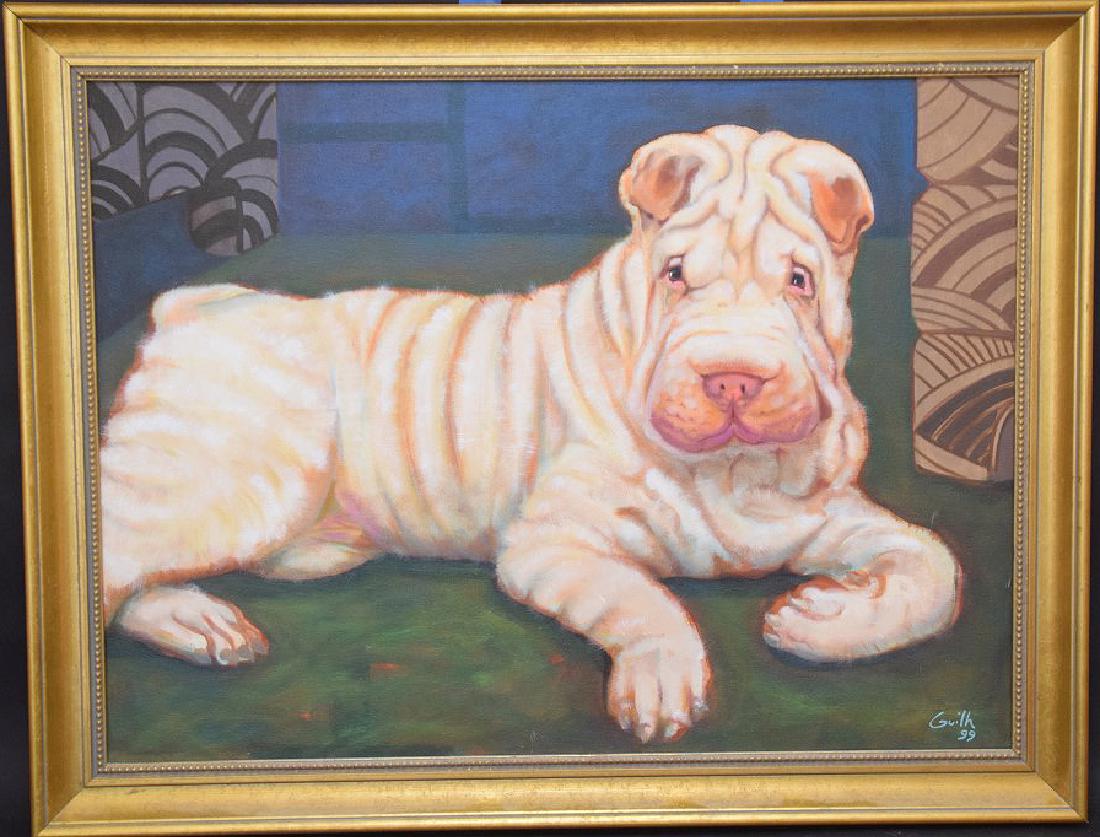 Dog Painting signed Guilh '99 , oil on canvas, 23 x 32 (1 of 4)