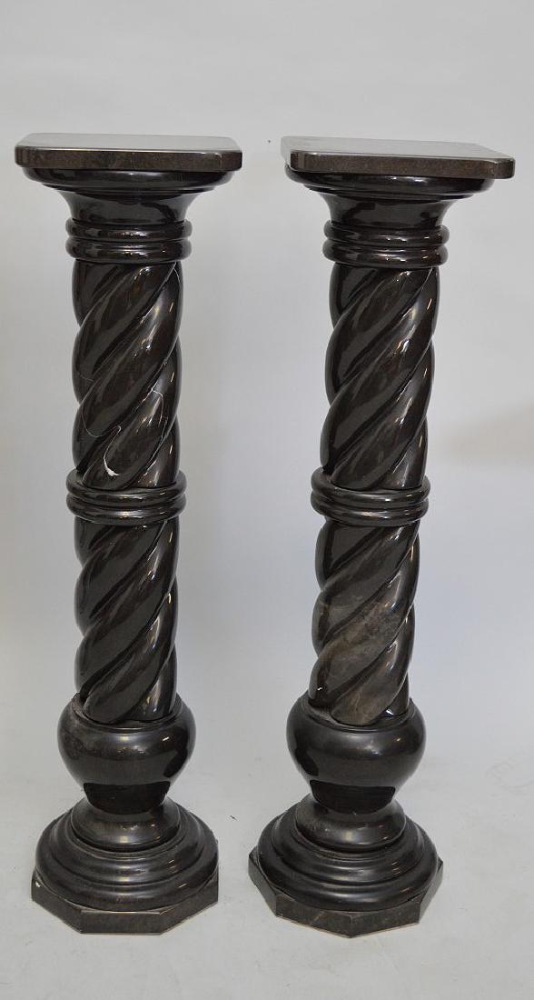 Pair (2) pedestals, black hardstone with turned columns (1 of 3)