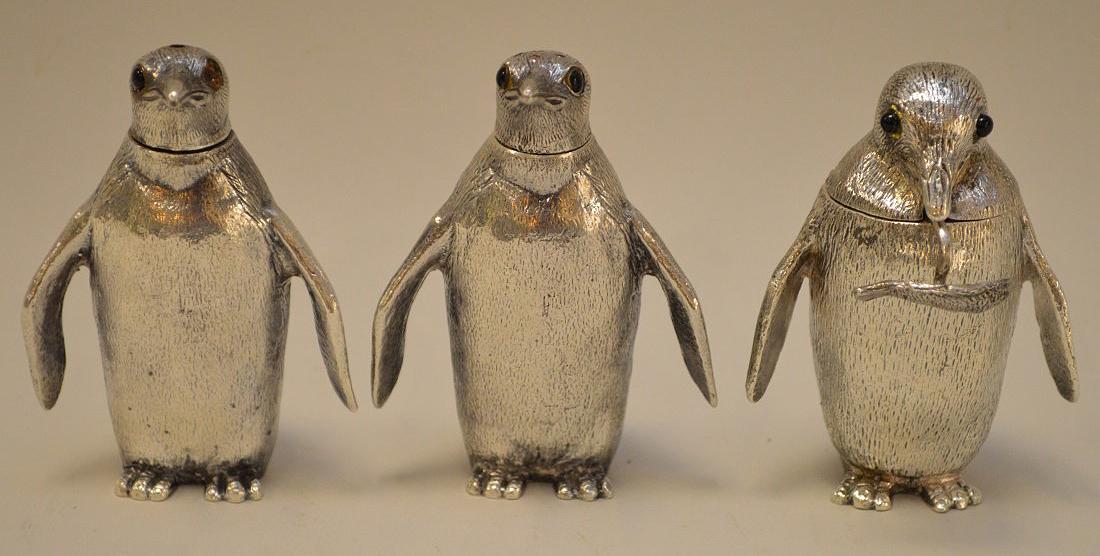 SET OF 3 PENGUIN STERLING SILVER SALT & PEPPER SHAKERS (1 of 9)