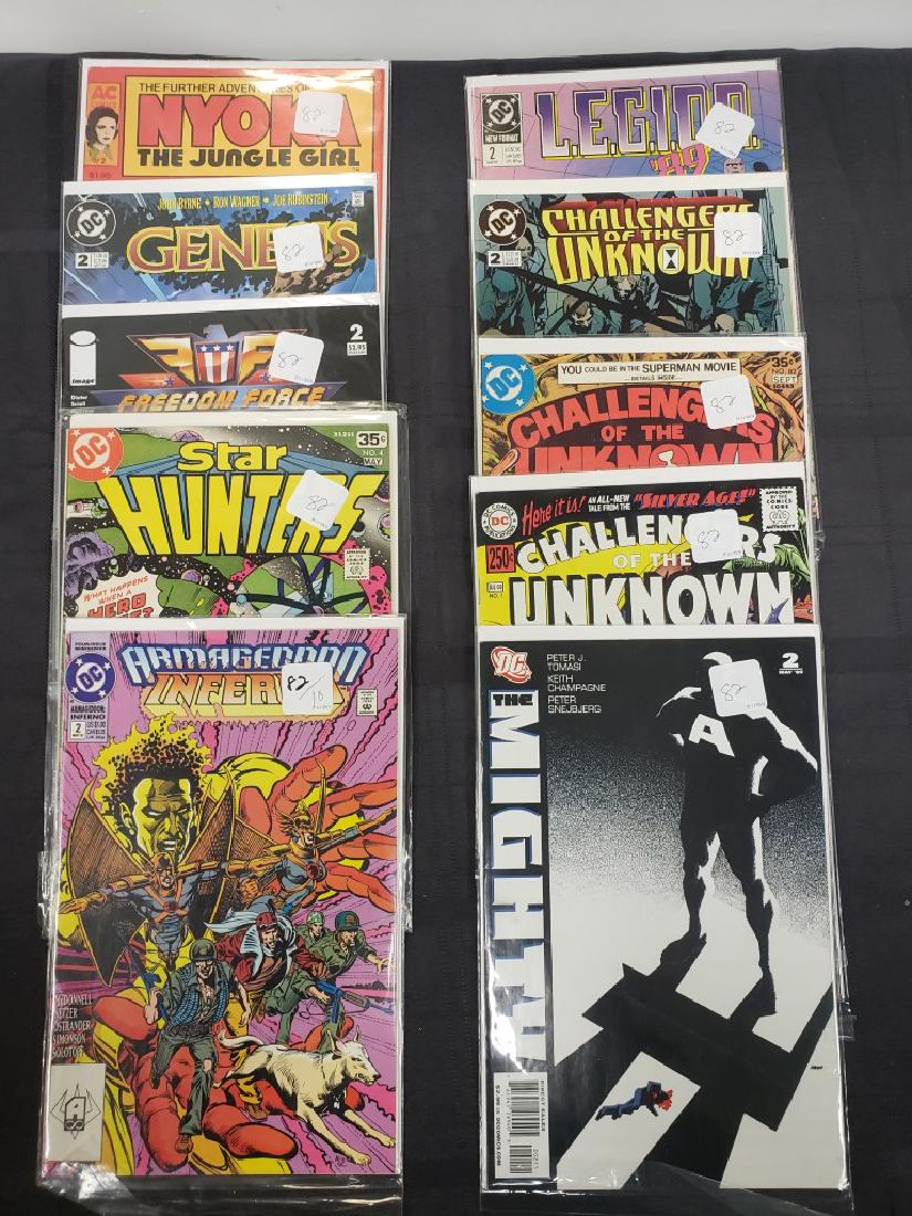 Lot of Ten Assorted DC Comics including “StarHunters”,: Lot of Ten Assorted DC Comics including “StarHunters”, “The Mighty A”, “The Challengers of the Unknown”, “LEGEND”, “Freedom Force”, “Genesis”, “Nyoka the Jungle Girl”; Cond