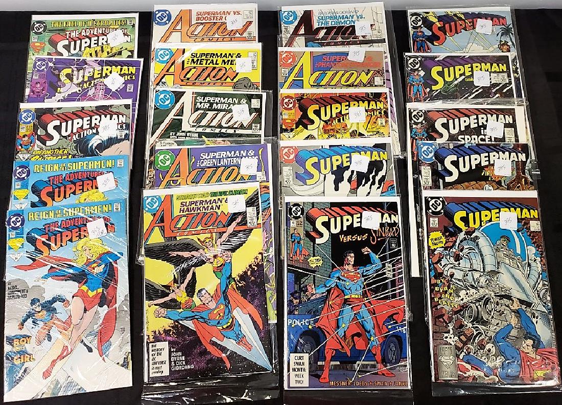 Lot of Twenty Assorted DC Comics including “Superman”: Lot of Twenty Assorted DC Comics including “Superman” and “Action Comics”; Condition: Overall Good and consistent with age, see photos for details.