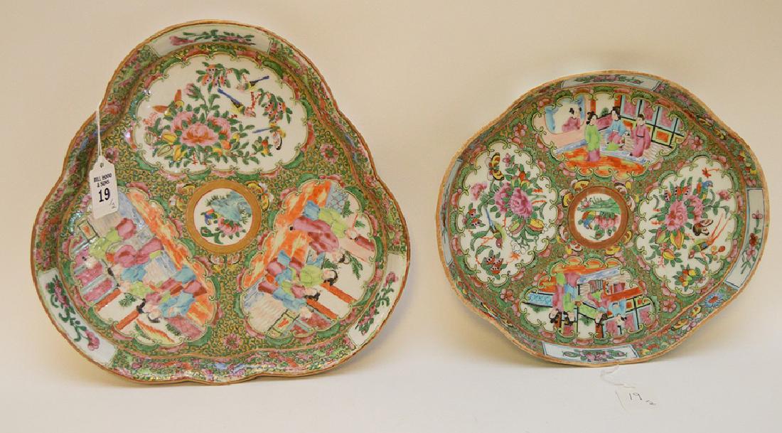 TWO ROSE MEDALLION PORCEALIN PLATTERS.  TRIANGULAR (1 of 7)