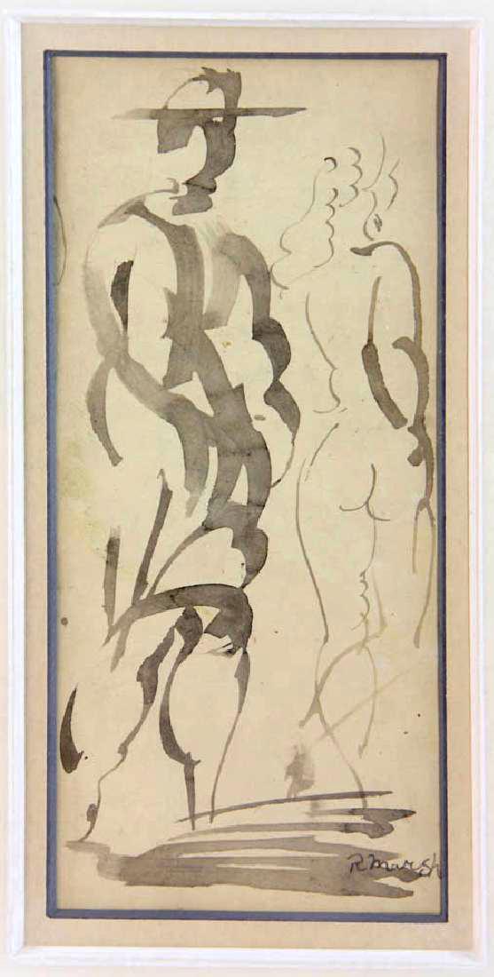 Reginald Marsh (French/American, 1898-1954), 'Erotic: Reginald Marsh (French/American, 1898-1954), 'Erotic Figures', watercolor, 1940, signed L/R, 8 1/2" x 3 3/4", frame 18 1/4" x 15 1/4"