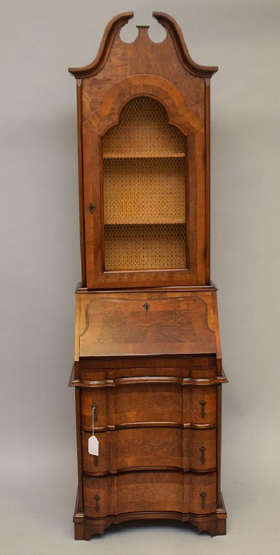 Italian fruitwood curio cabinet, grid door above slant (1 of 7)