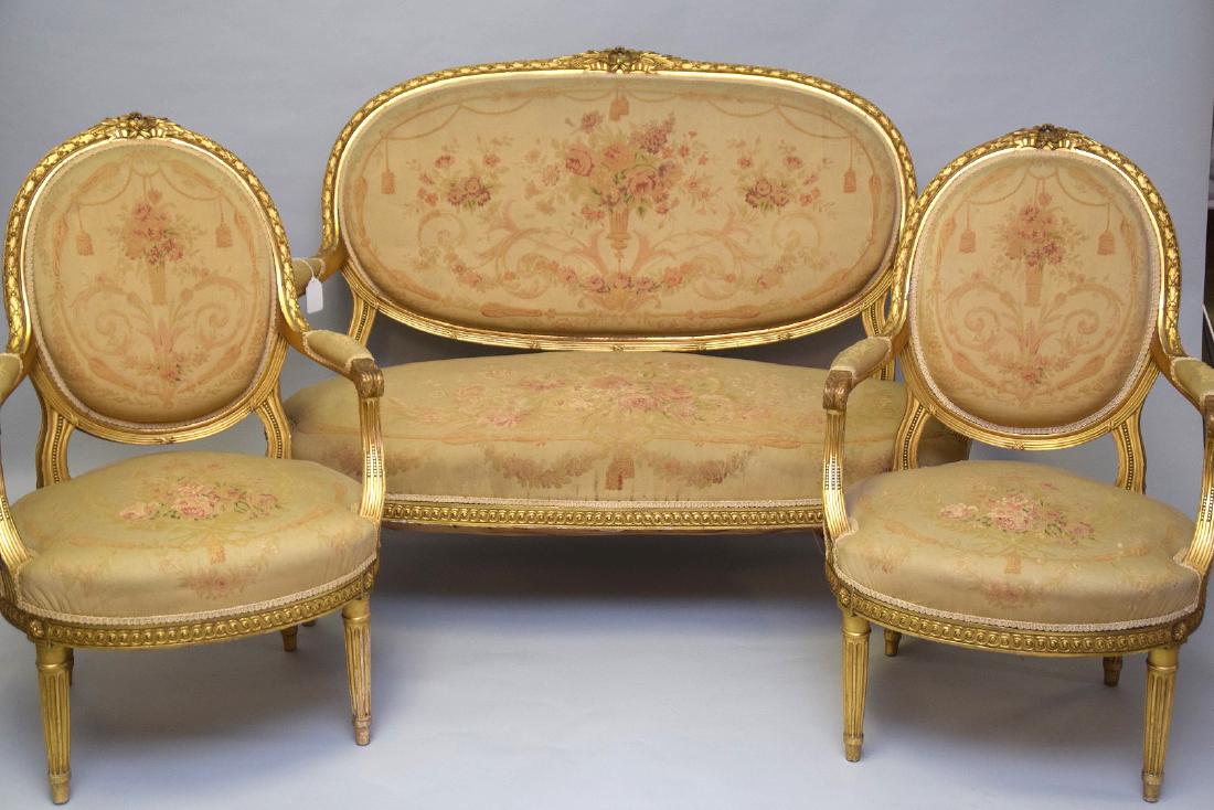 3 pieces French gilded parlor suite, petit point (some (1 of 6)