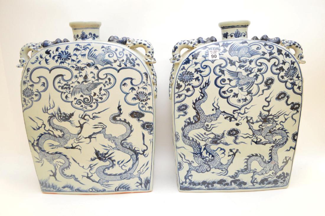 Chinese blue & white flat sided vases with applied (1 of 13)