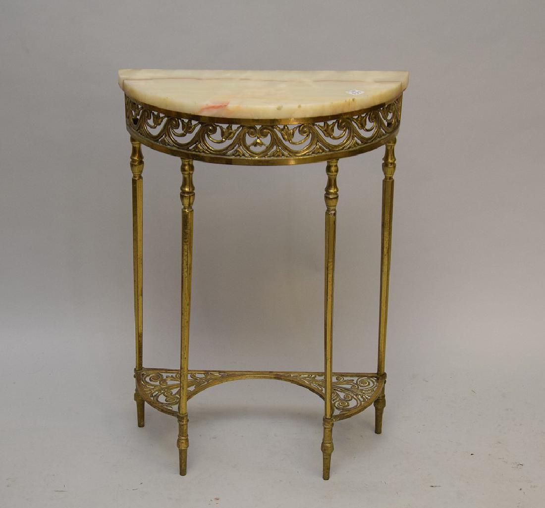2pc. Console gilded bronze frame demi lune table with (1 of 2)