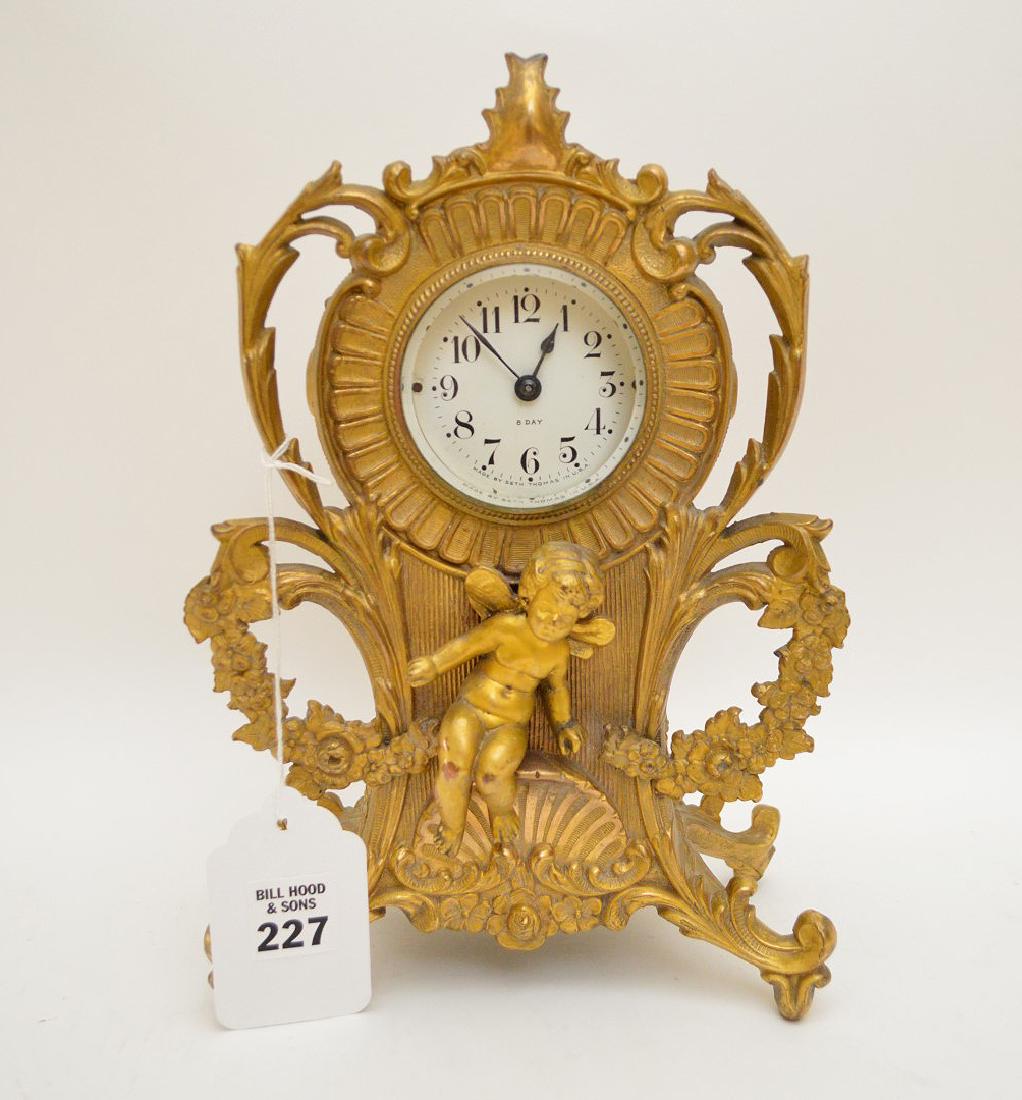 Bronze 8 Day Seth Thomas gilded clock with putti, 11"h (1 of 9)