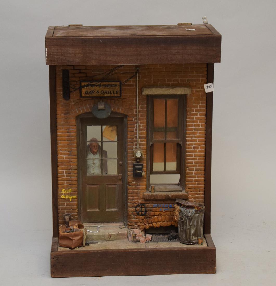 Michael Garmin hanging sculpture of storefront, 28"h x (1 of 6)