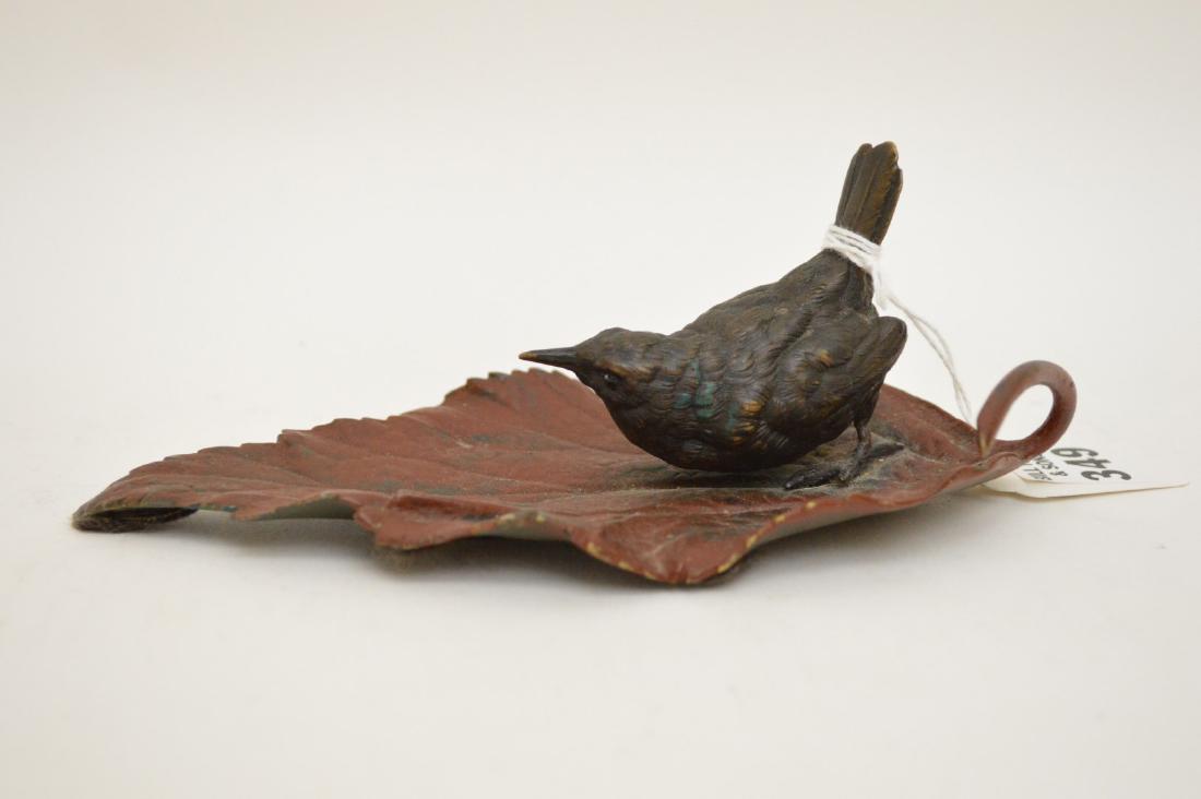 Austrian bronze bird on leaf, signed GESCHUTZT (1 of 6)