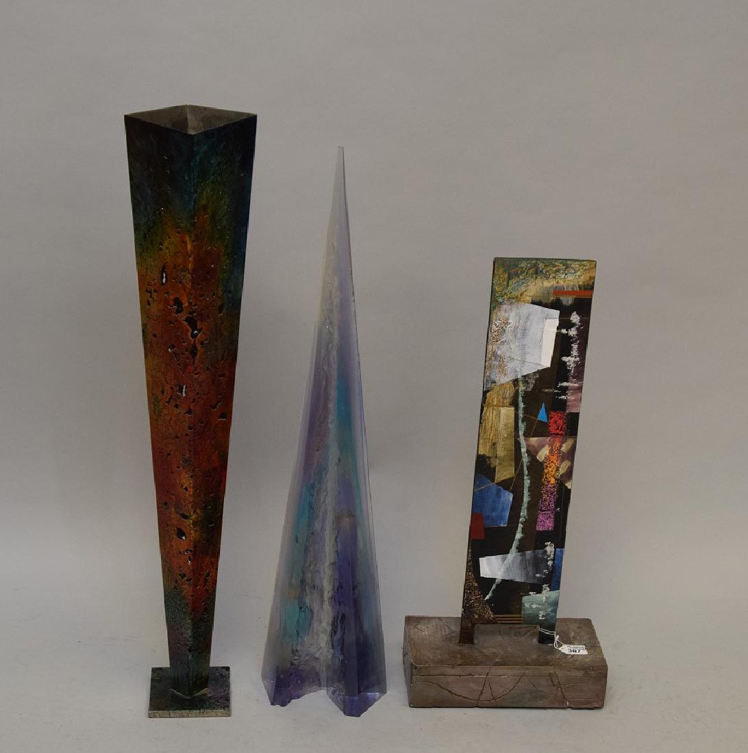 2 painted metal modern sculptures AND acrylic sculpture (1 of 4)