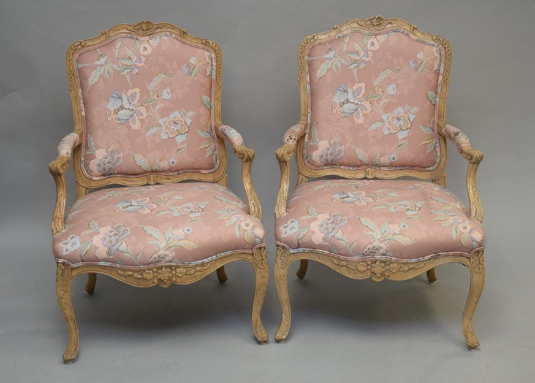 2 French Provincial white arm chairs: 2 French Provincial white arm chairs