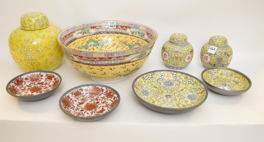 Lot of Chinese ceramics, yellow bowl, 2 yellow ginger (1 of 8)