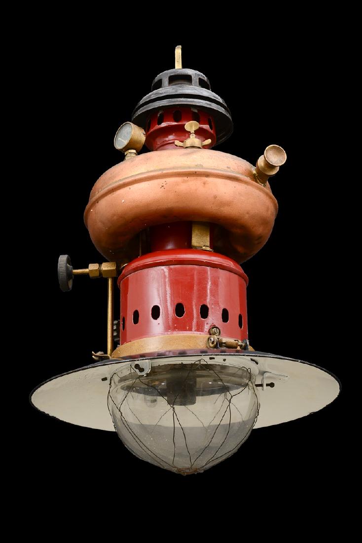 Antique Italian Industrial Originally Petrol Pendant: Antique Italian Industrial Originally Petrol Pendant Origin: ItalyCirca: 1920. Diameter: 16" Height: 24"