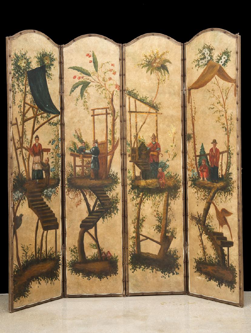 Vintage Chinoiserie Painted Four-Panel Painted Screen (1 of 6)
