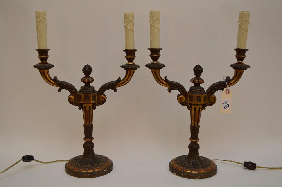 Pair of Italian Antique Giltwood Candelabra. Recently: Pair of Italian Antique Giltwood Candelabra. Recently rewired. Early 20th century, 20"h x 12"w