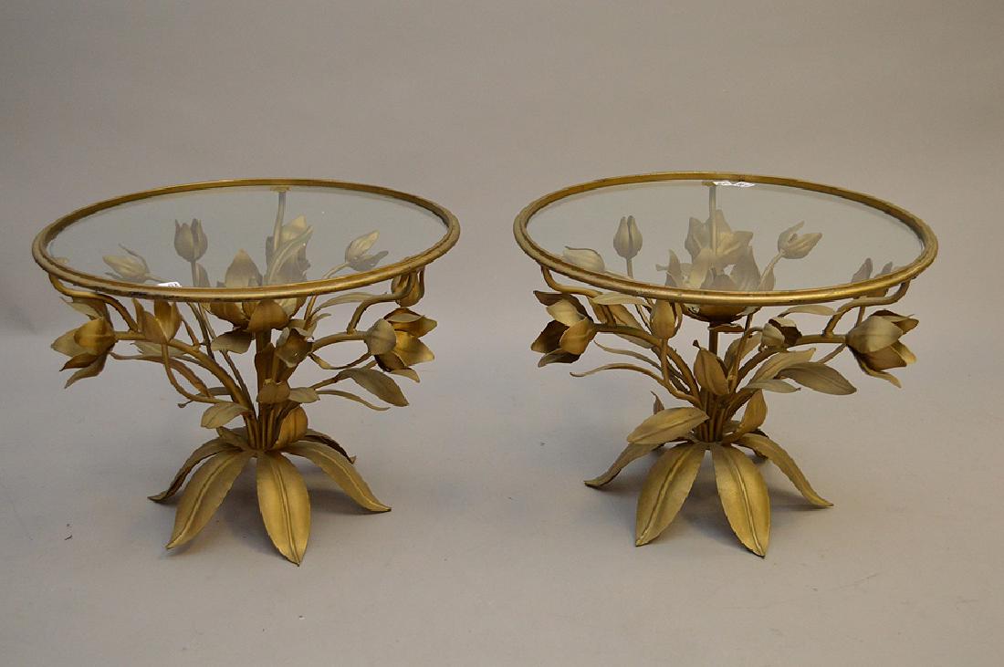Pair gilded metal leaf form side tables with glass (1 of 5)
