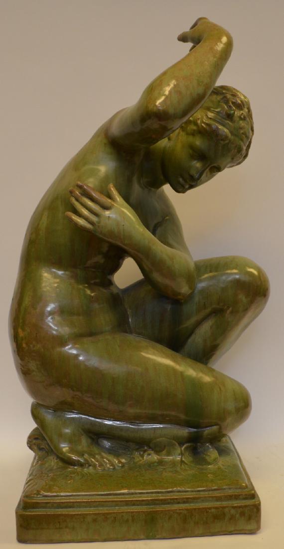French pottery of nude kneeling woman, waffle: French pottery of nude kneeling woman, waffle undercarriage, shown in background of Vincent Price's thriller House of Wax (Kneeling Venus), 15" x 28"