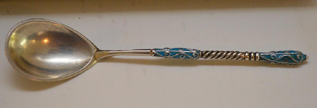 Antique Imperial Russian solid silver enamel spoon, (1 of 1)