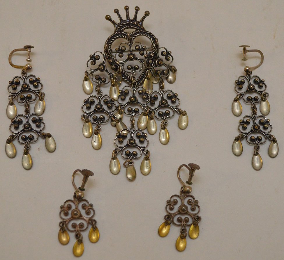 Antique European Victorian sterling silver brooch 3.5" (1 of 5)