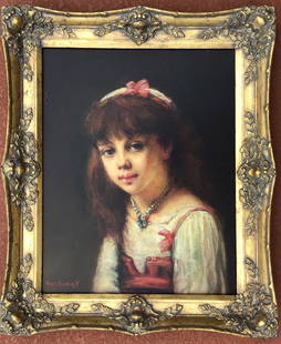 Attributed to: Alexej Harlamoff RUSSIAN Portrait Girl: Attributed to: Alexej Alexejewitsch Harlamoff (RUSSIAN, 1840–1925) oil on canvas, portrait of a young girl, 16 x 20 inches