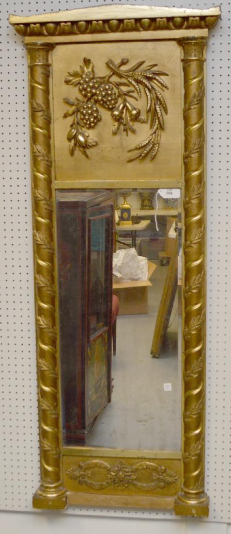 Giltwood beveled mirror with carved fruit above, 68"h x (1 of 6)