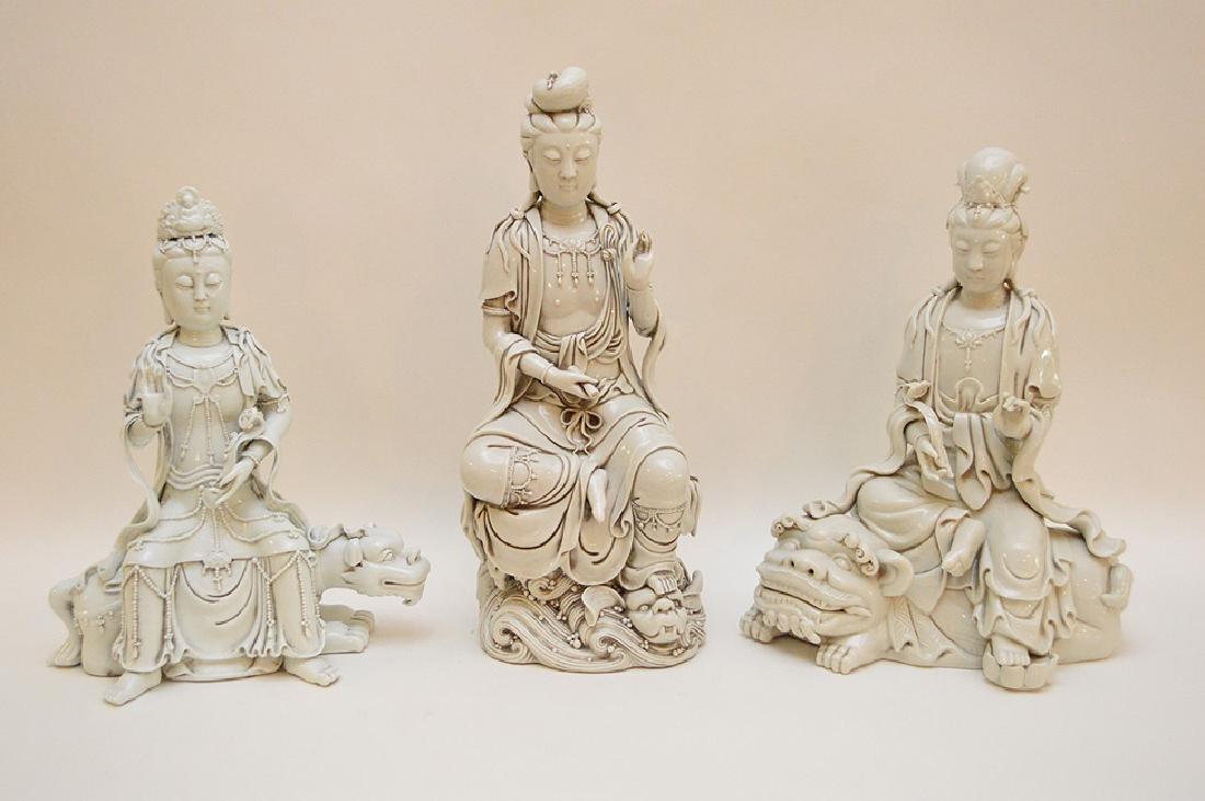 3 Blanc de Chine Quan Yin figures, 15 1/2"h tallest (1 of 12)