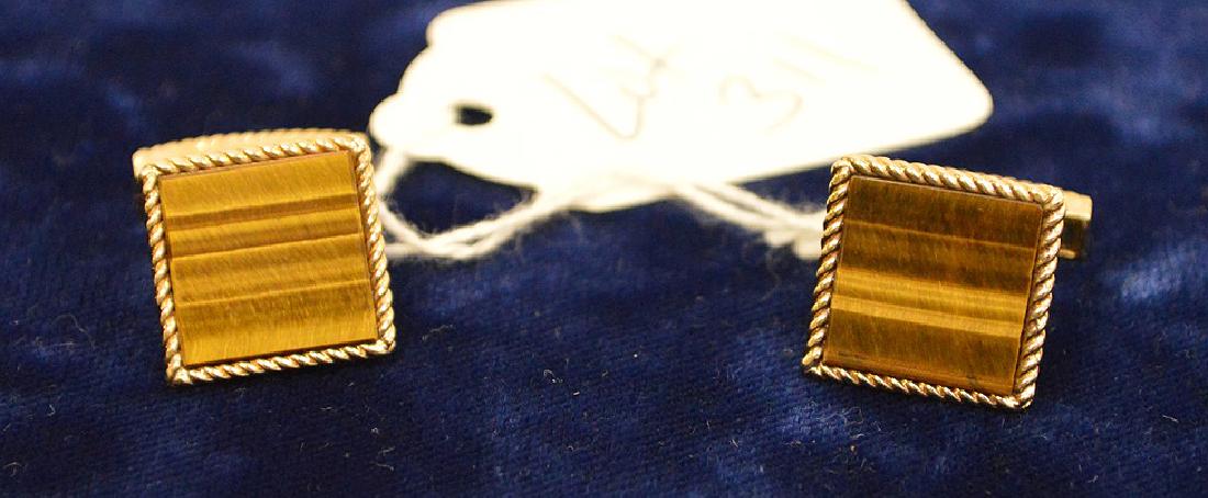 14k Yellow Gold Tiger eye cufflinks 13.5 grams (1 of 3)