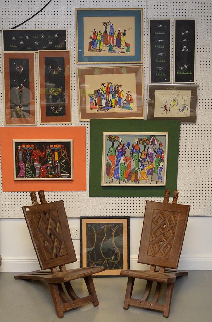 2 African folding chairs sold with 11 framed assorted (1 of 11)