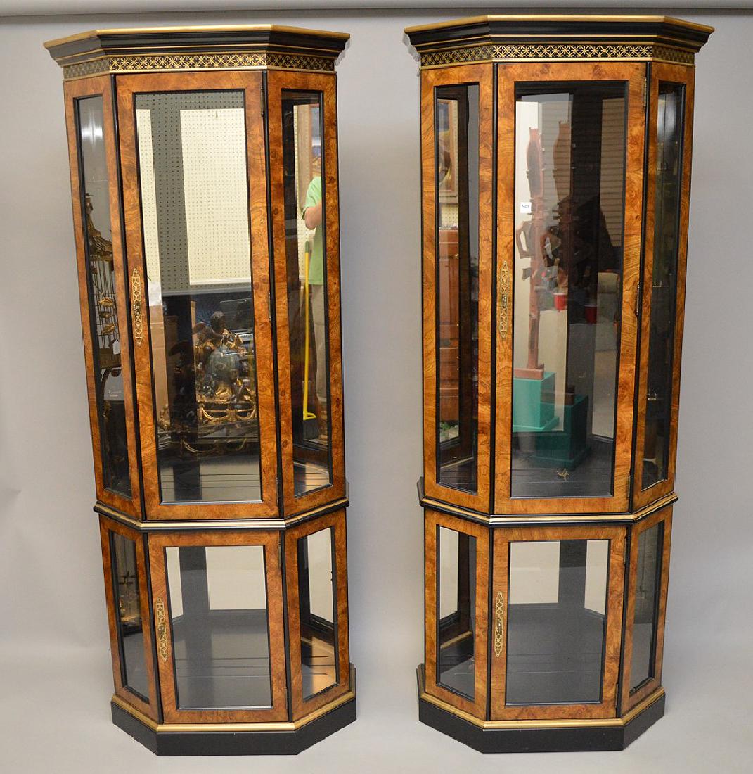 Pair modern curio cabinets with chinoiserie motif (1 of 6)