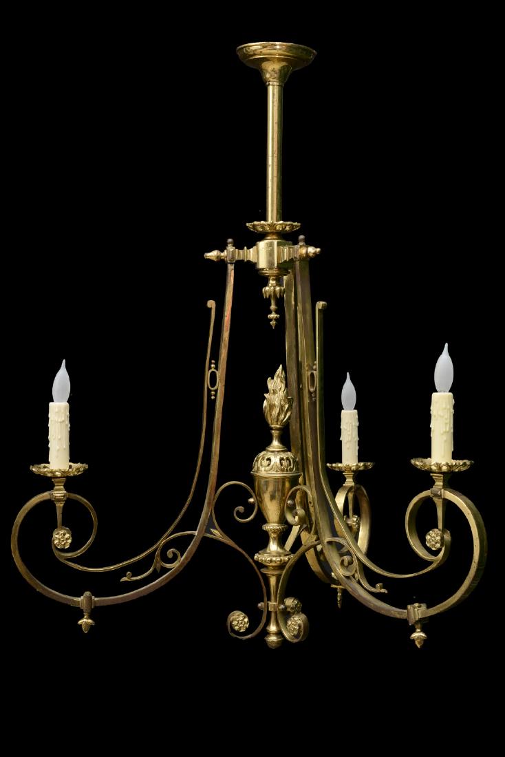 French Antique Bronze Three-Arm Chandelier, circa 1900, (1 of 9)