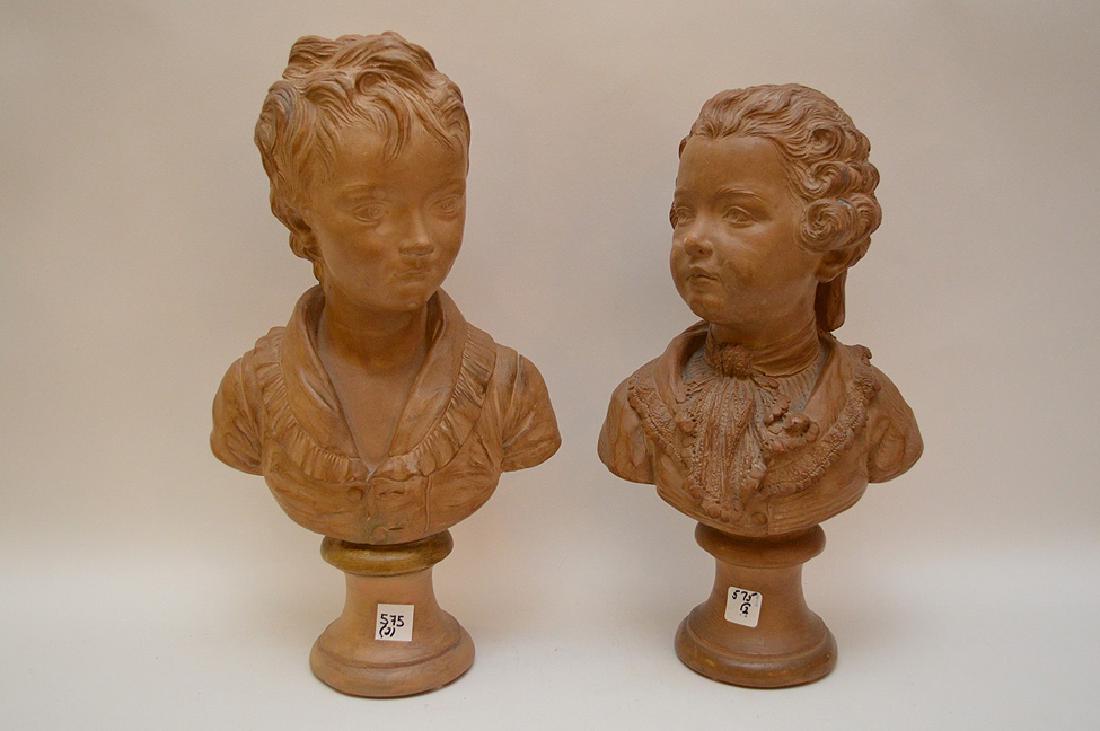 Pair of terracotta figures, boy and girl, signed by (1 of 7)