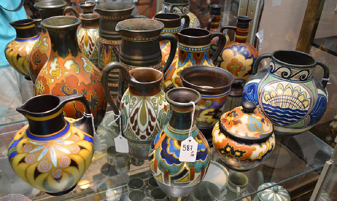 Lot of 9 Gouda Holland Vases pitchers and lidded jar (1 of 5)