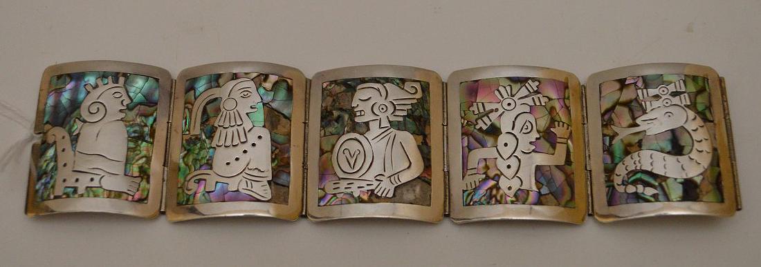Early Vintage Mexican sterling silver & abalone Aztec (1 of 5)