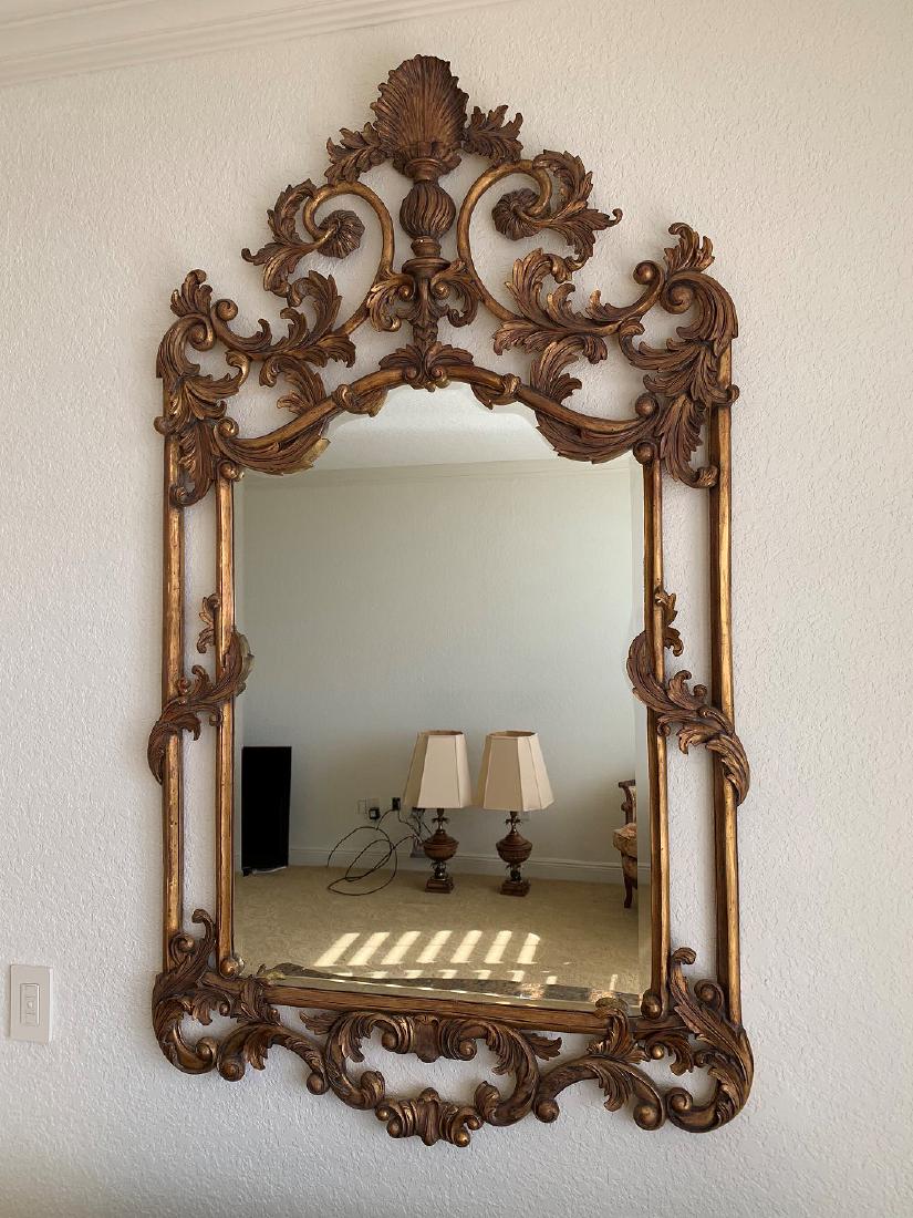 Pair elaborate gilded & carved wood mirrors, urn, fan & (1 of 7)