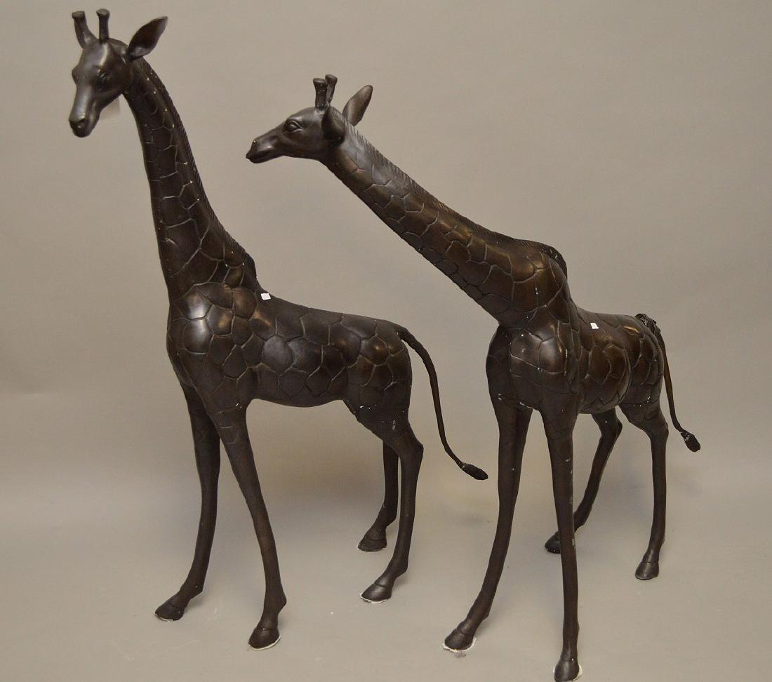 2 bronze giraffes, approx. 53"h, one has repaired tail (1 of 5)