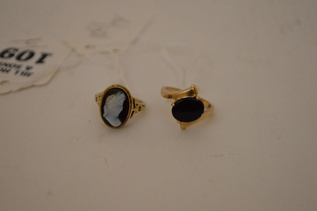 2 10k & 14K yellow gold rings.  One with Black cameo is (1 of 2)