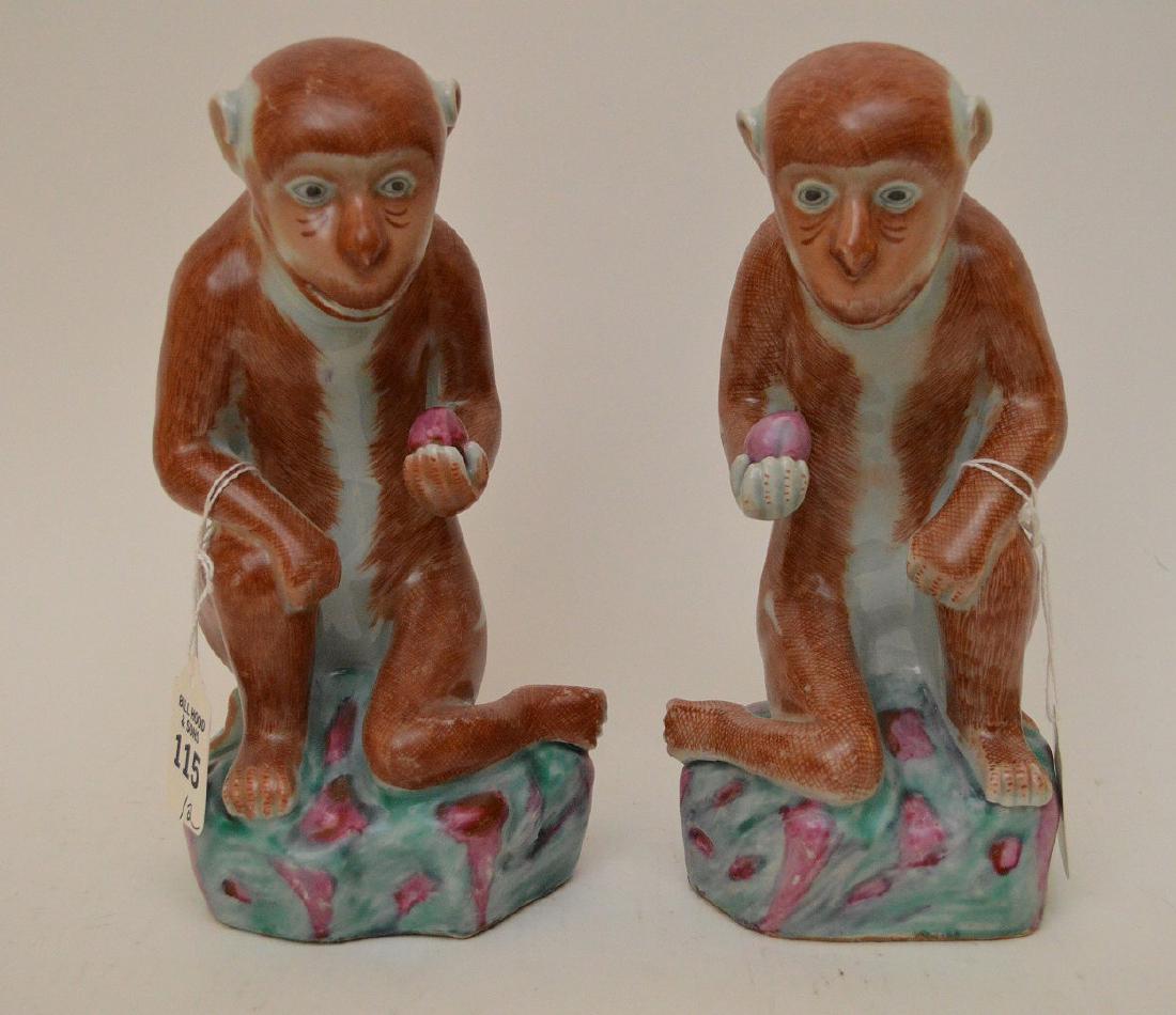 PAIR OF CHINESE PORCELAIN MONKEY SCULPTURES - (1 of 5)