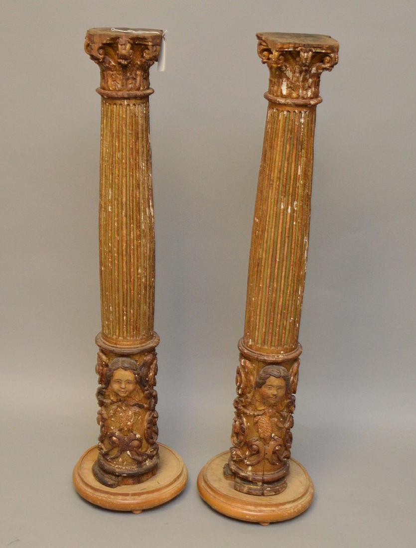 Pair carved 18th c. architectural balusters, angels (1 of 11)