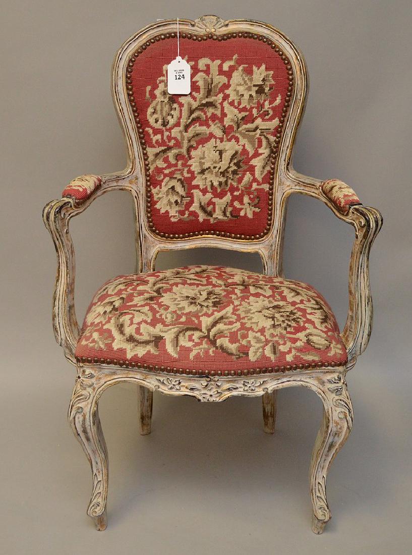 French painted Fauteuil with needlepoint back & seat (1 of 5)