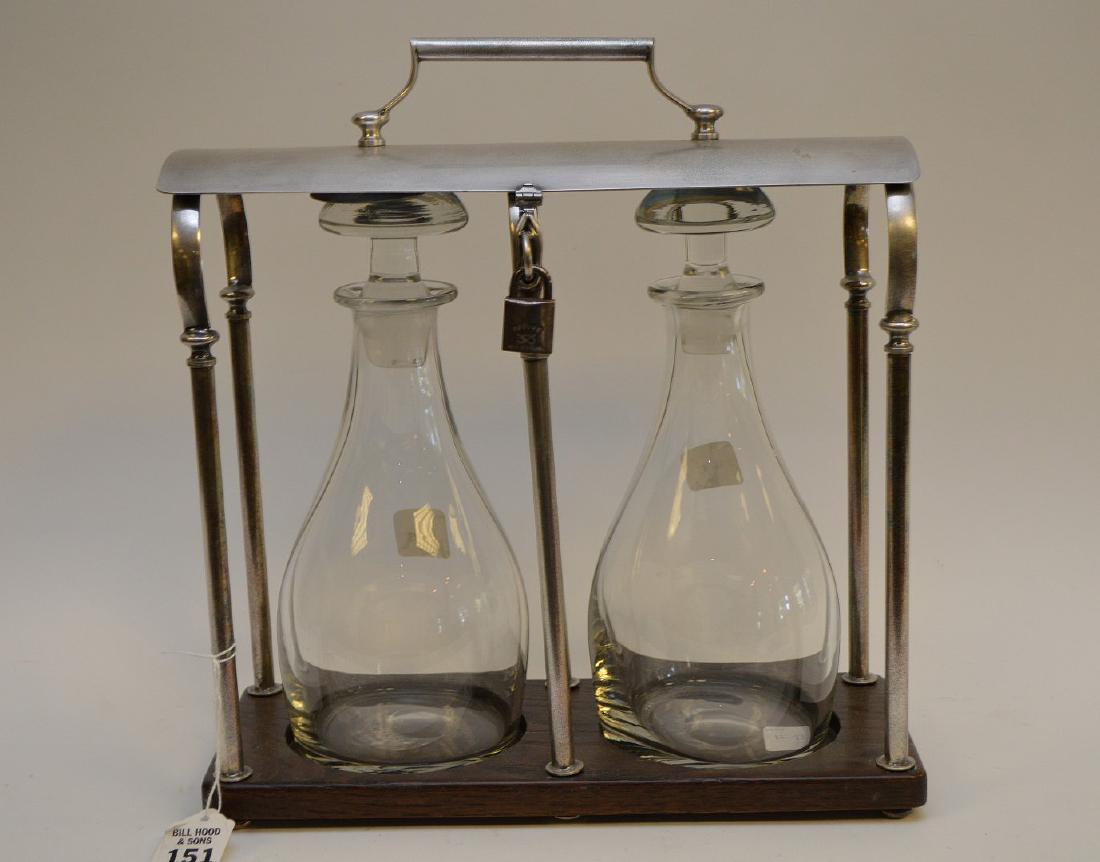 Modern Nickel Plated Locking Tantalus, Two Glass (1 of 12)