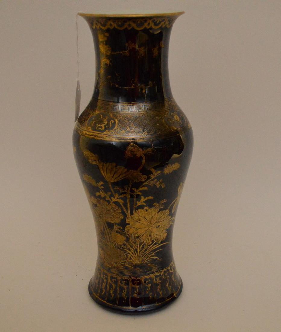 CHINESE PROCELAIN VASE. With gilt decoration on noir (1 of 8)