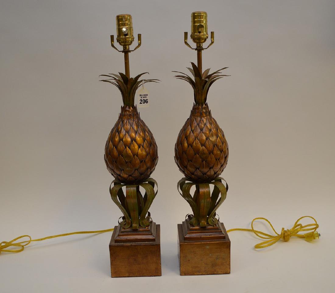 PAIR OF PAINTED TOLE. Pineapple form lamps. Size 23" to (1 of 4)