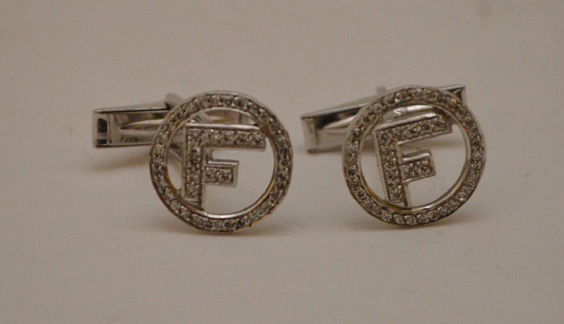 14kt white gold cufflinks with diamonds, monogram F, (1 of 3)