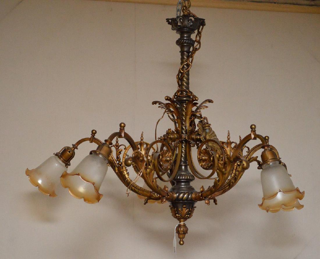 Victorian chandelier, 5 branch down swept lights with (1 of 4)