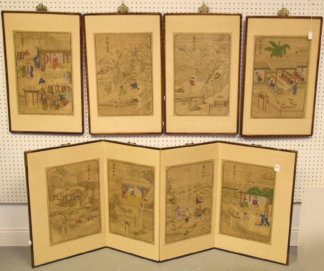 8 Chinese paintings on paper (4 panel ink and color on (1 of 9)